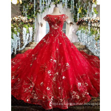Chino rojo étnico bordado ilusión cuello cuello vestido de bola vestido de novia vestido nupcial
